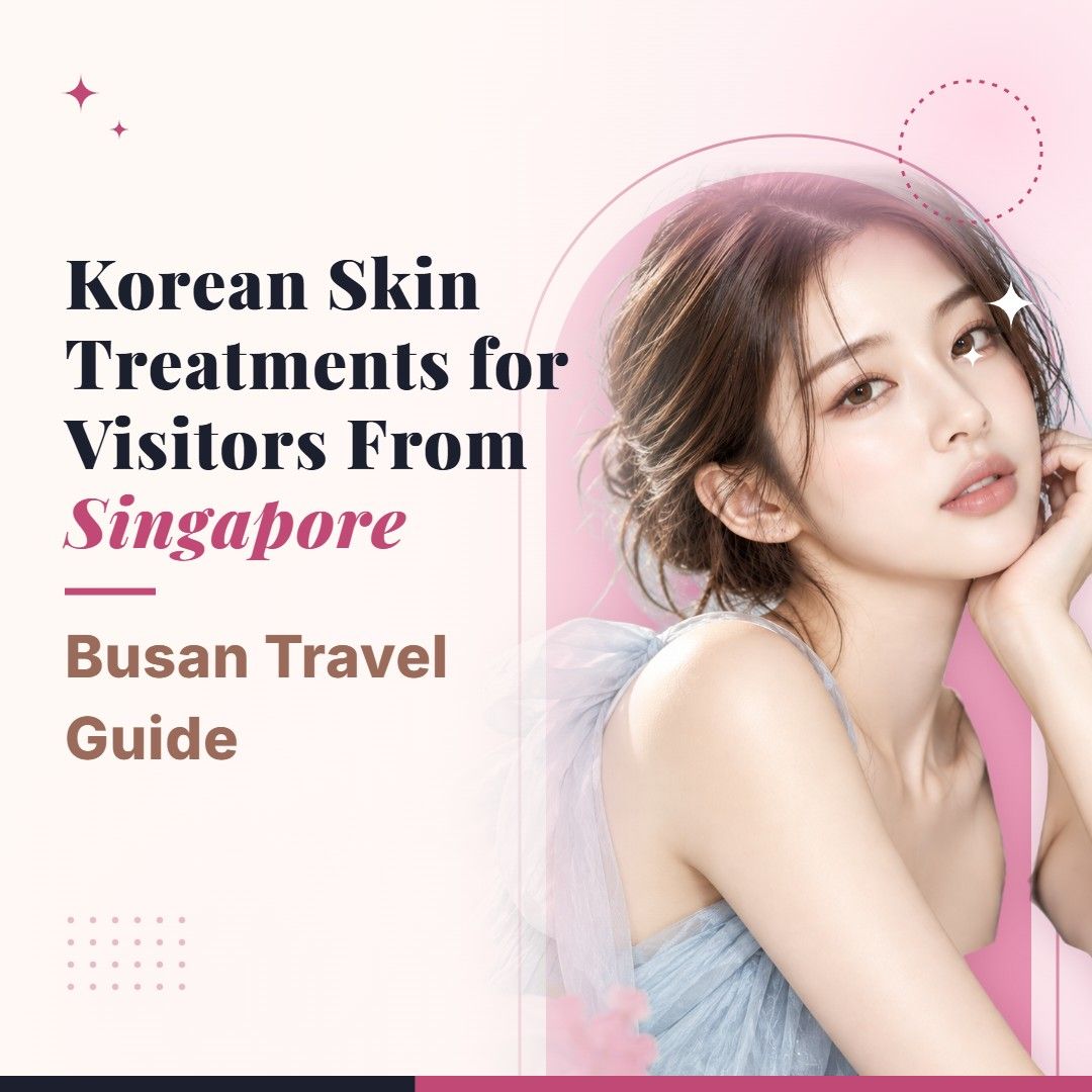 Blog cover image for Korean Skin Treatments for Visitors From Singapore: Busan Travel Guide with a model portrait on a soft pink background