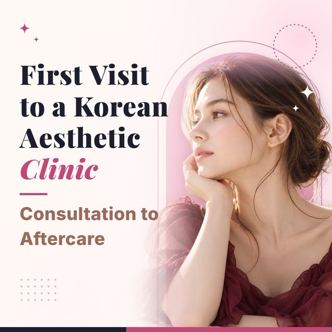 Blog cover image for First Visit to a Korean Aesthetic Clinic: Consultation to Aftercare with a model portrait on a soft pink background