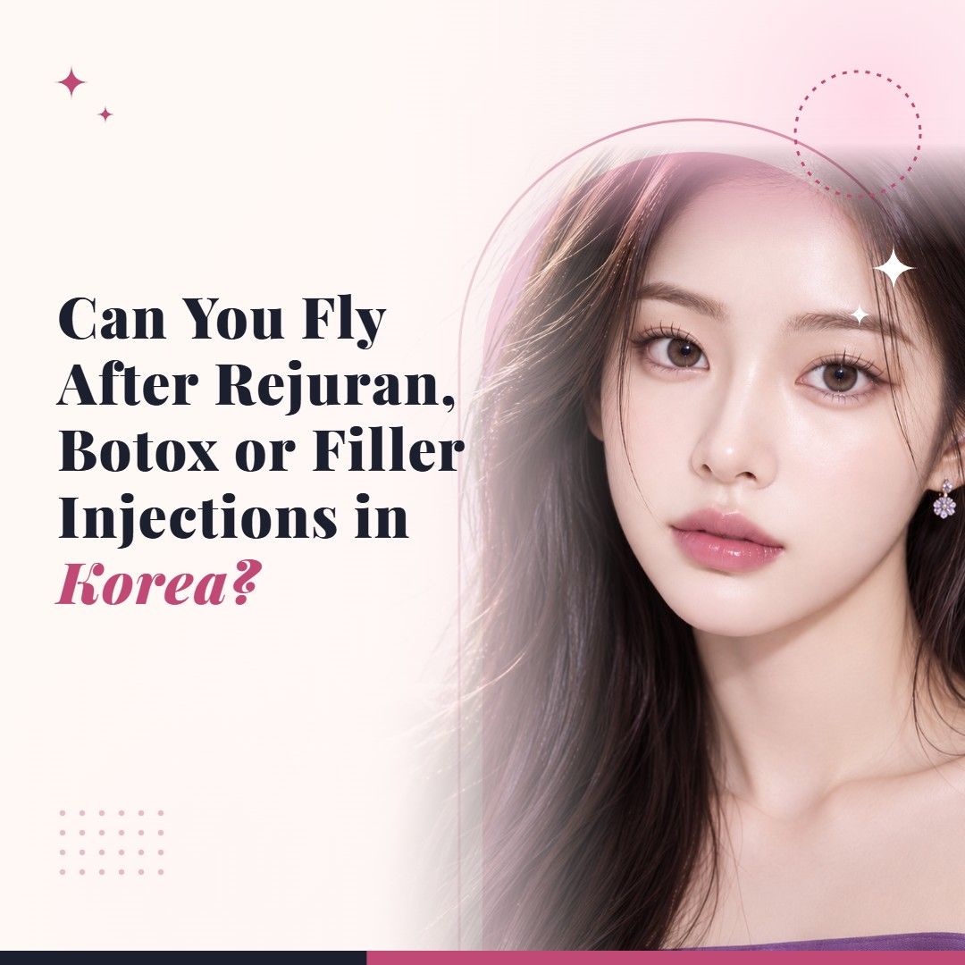 Blog cover image for Can You Fly After Rejuran, Botox or Filler Injections in Korea? with a model portrait on a soft pink background