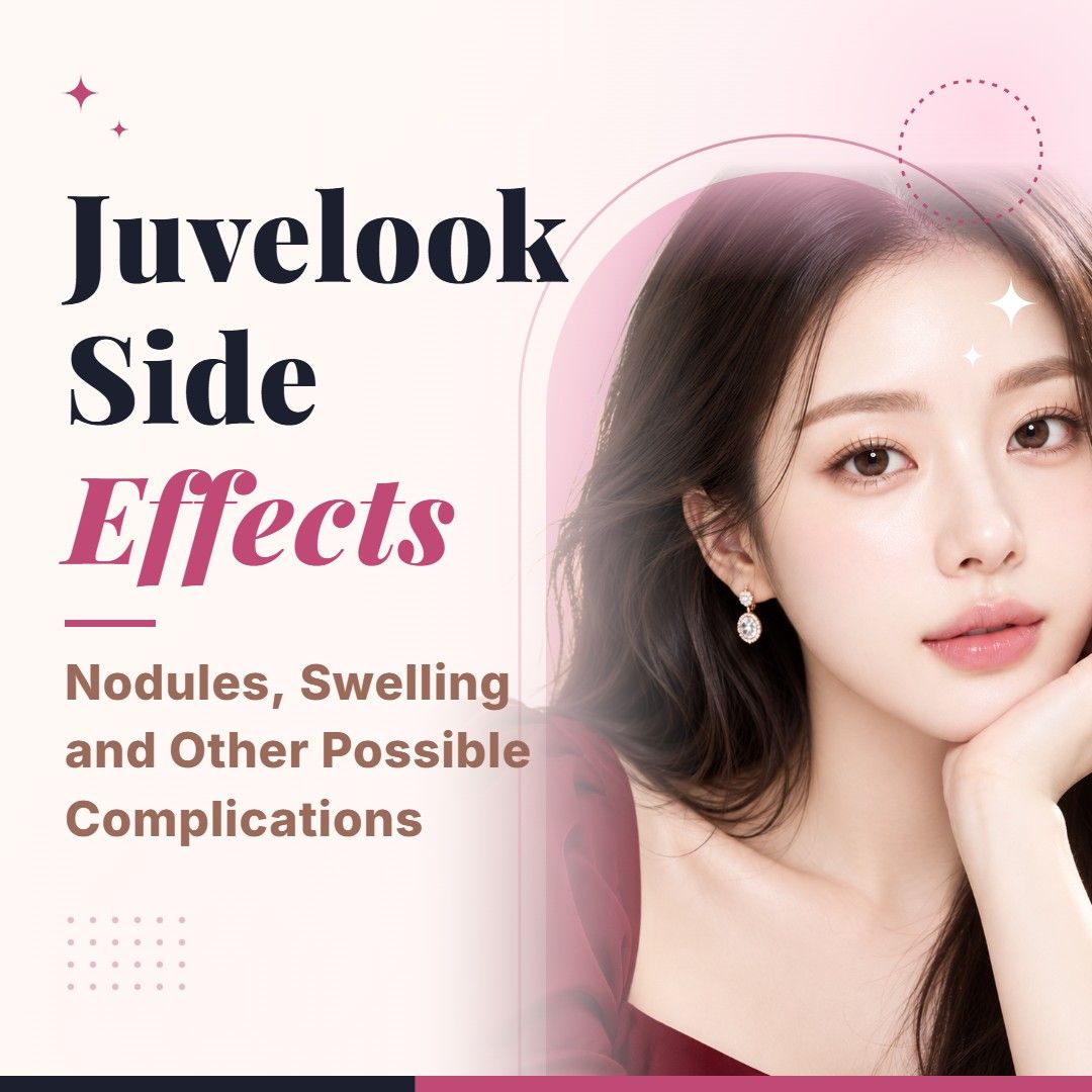 Blog cover image for Juvelook Side Effects: Nodules, Swelling and Other Possible Complications with a model portrait on a soft pink background
