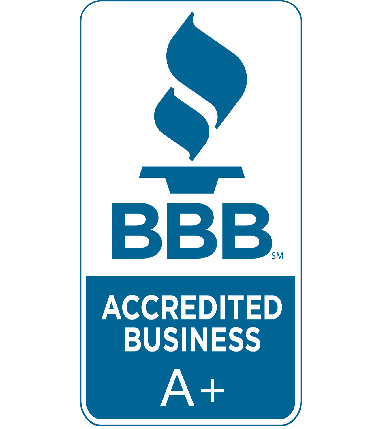 BBB Accredited Business A+ badge in blue and white