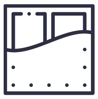 A black and white icon of a wave in a square.
