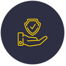 A hand is holding a shield with a check mark on it.