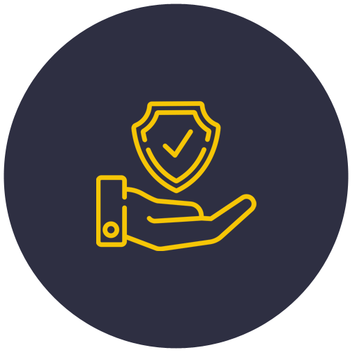 A hand is holding a shield with a check mark on it.