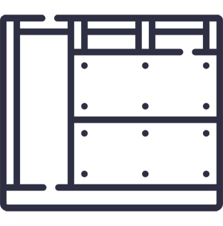 A line drawing of a wall with holes in it.