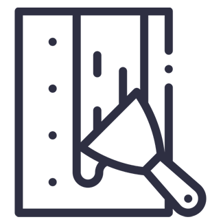 A spatula is being used to plaster a wall.
