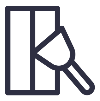 A line drawing of a window with a spatula attached to it.