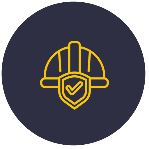 An icon of a hard hat with a check mark on it.