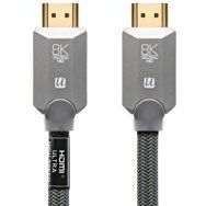 Two silver HDMI cables with gold-plated connectors on a white background