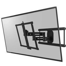 Black adjustable wall mount bracket for a flat-screen TV on a gray background