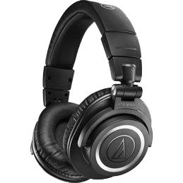 Casque audio circum-aural noir avec arceau rembourré et logo argenté sur les oreillettes