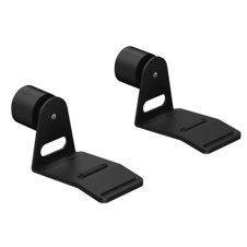 Pair of black folding wall-mounted hooks with hinged arms on white background