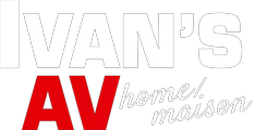 Ivan’s AV Home/maison NB and Hirtle’s Sound Solutions PEI logos on a black background
