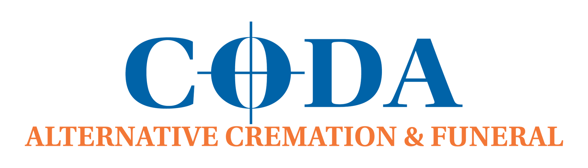 Blue logo reading "CODA" with a crosshair through the "O," above the text "ALTERNATIVE CREMATION & FUNERAL."