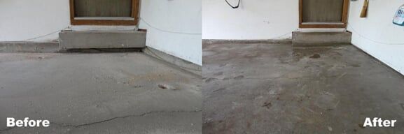 A before and after photo of a concrete floor