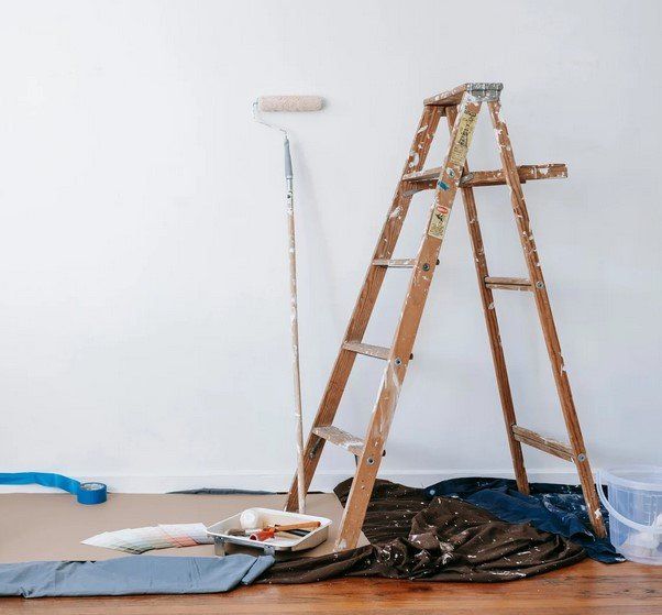 Ladder in side home being remodeled