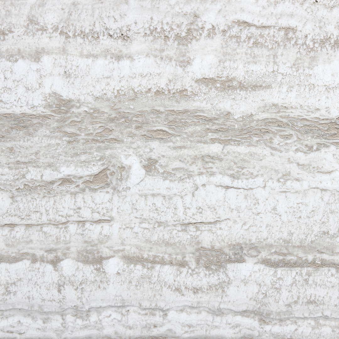 White and tan stone tile with horizontal banding, resembling a natural stone texture.