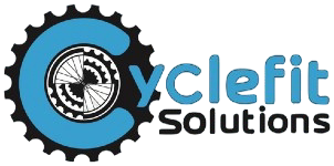 Logo for Cyclefit Solutions, featuring a bike wheel, with 