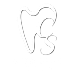 A logo for carmichael smiles with a tooth in the shape of a heart.