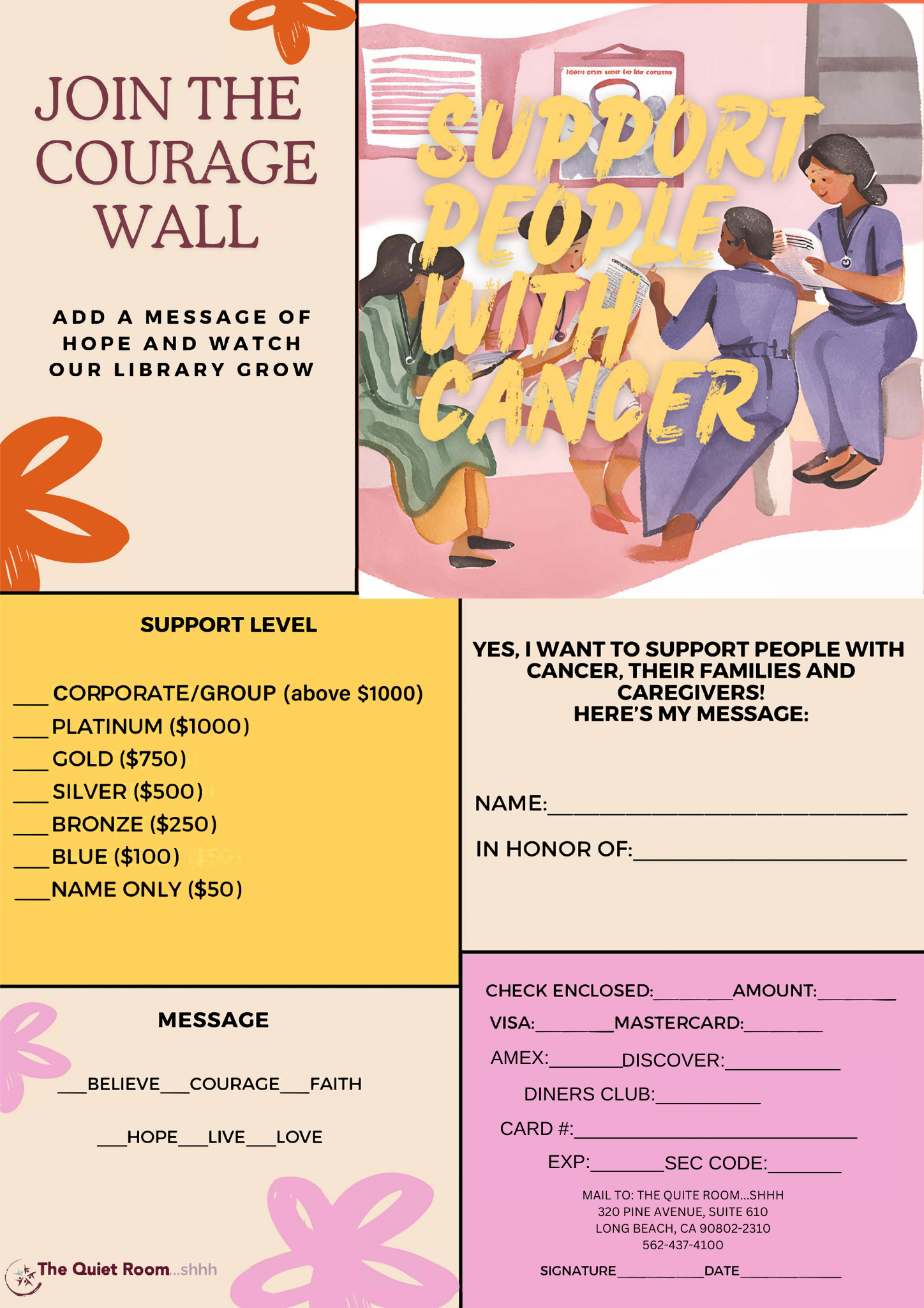 A poster that says join the courage wall support people with cancer