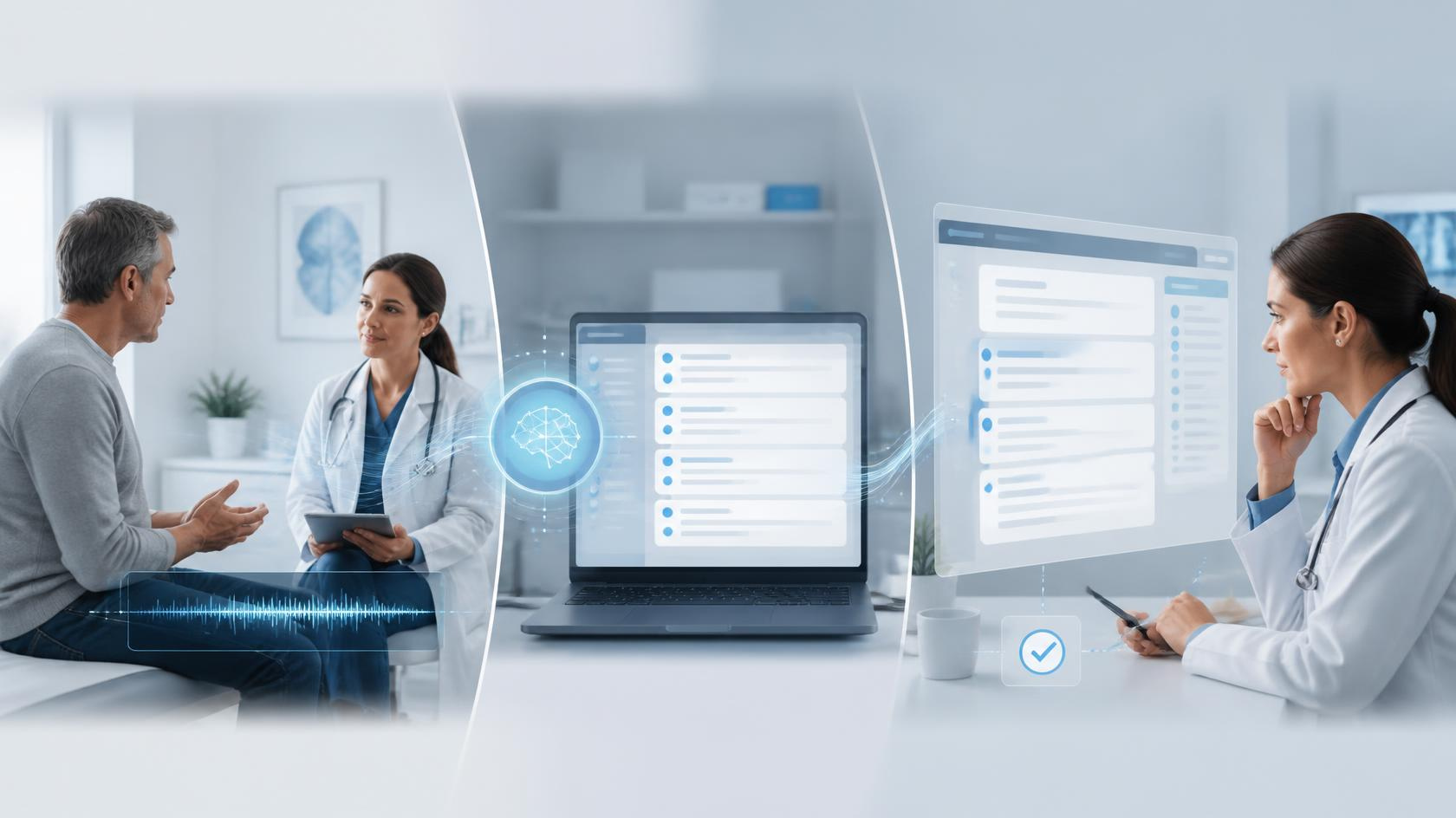 Physician reviewing an AI-generated clinical note after a patient encounter