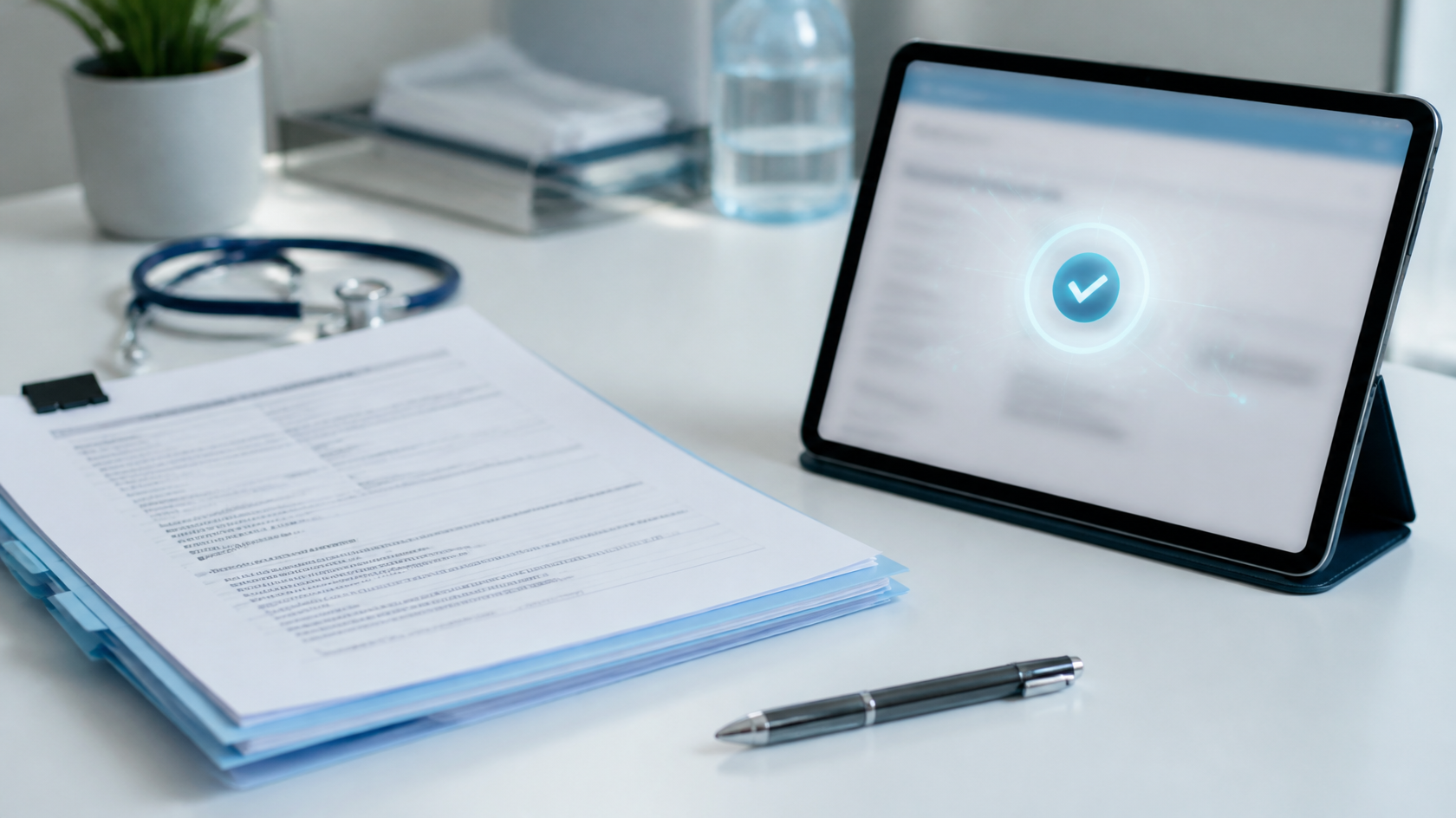Paper and electronic documentation tools used in medical record authentication.