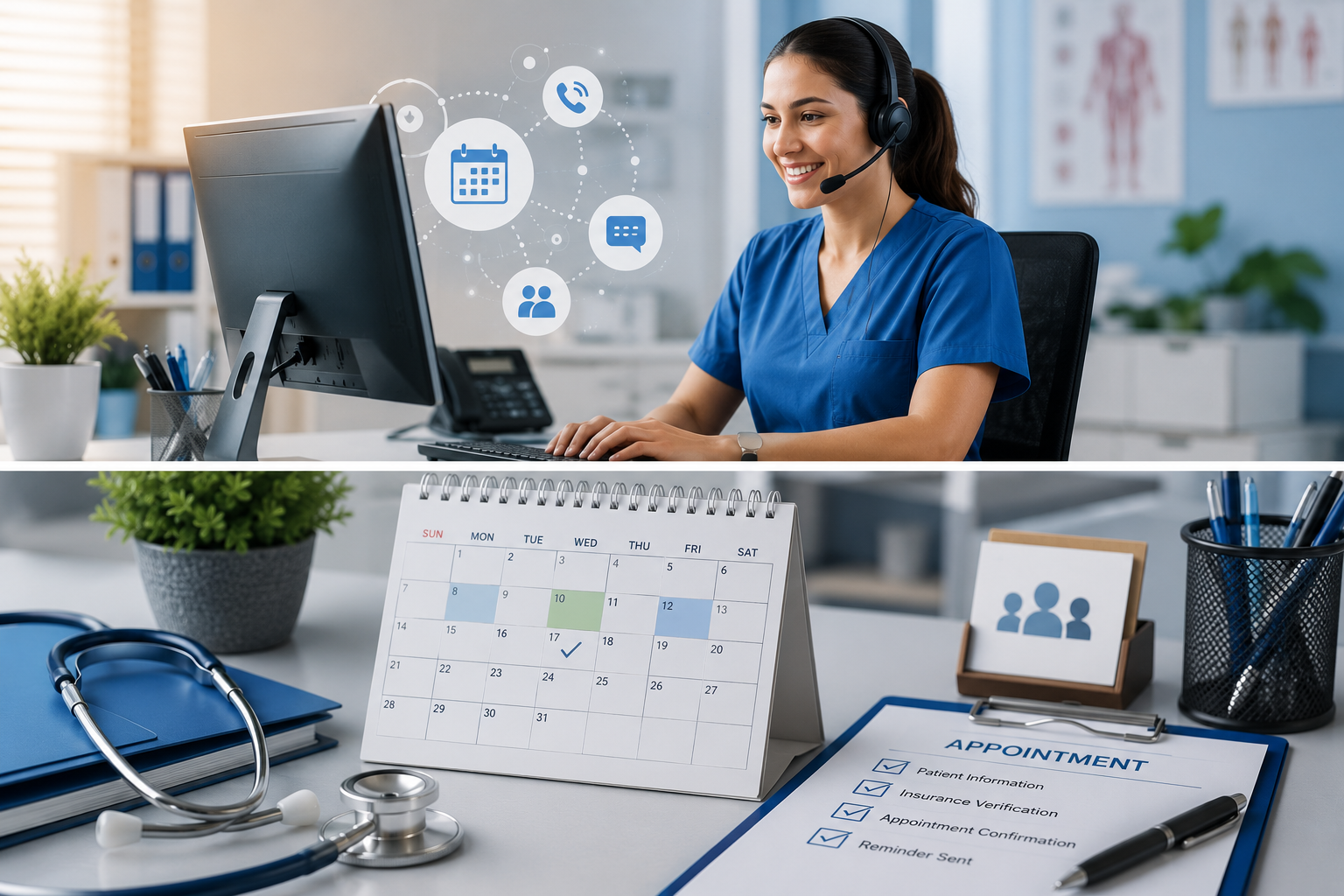 Virtual medical assistant managing patient appointment scheduling and reminders in a modern healthca