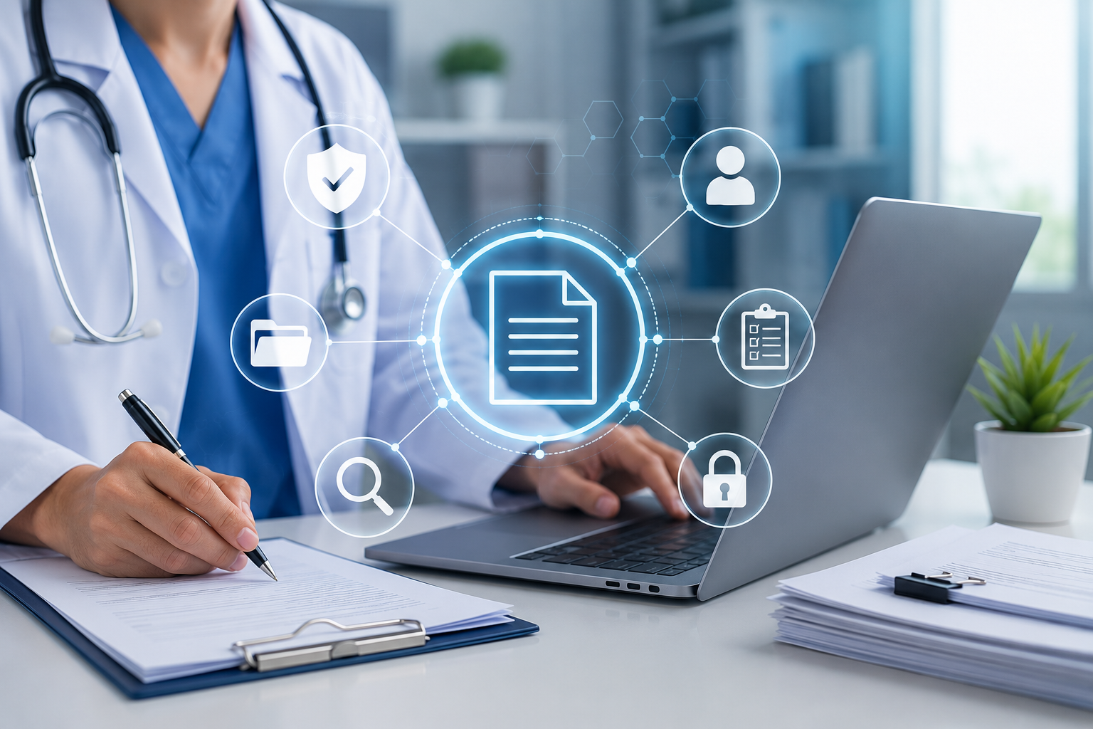 physician reviewing AI-generated clinical notes on EHR screen