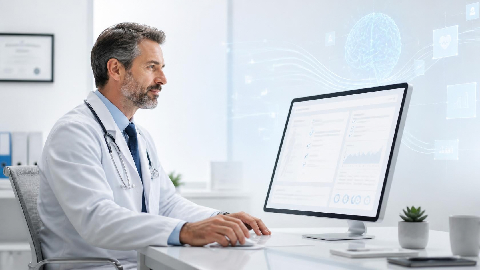 Physician reviewing an AI-generated clinical note in a healthcare documentation workflow