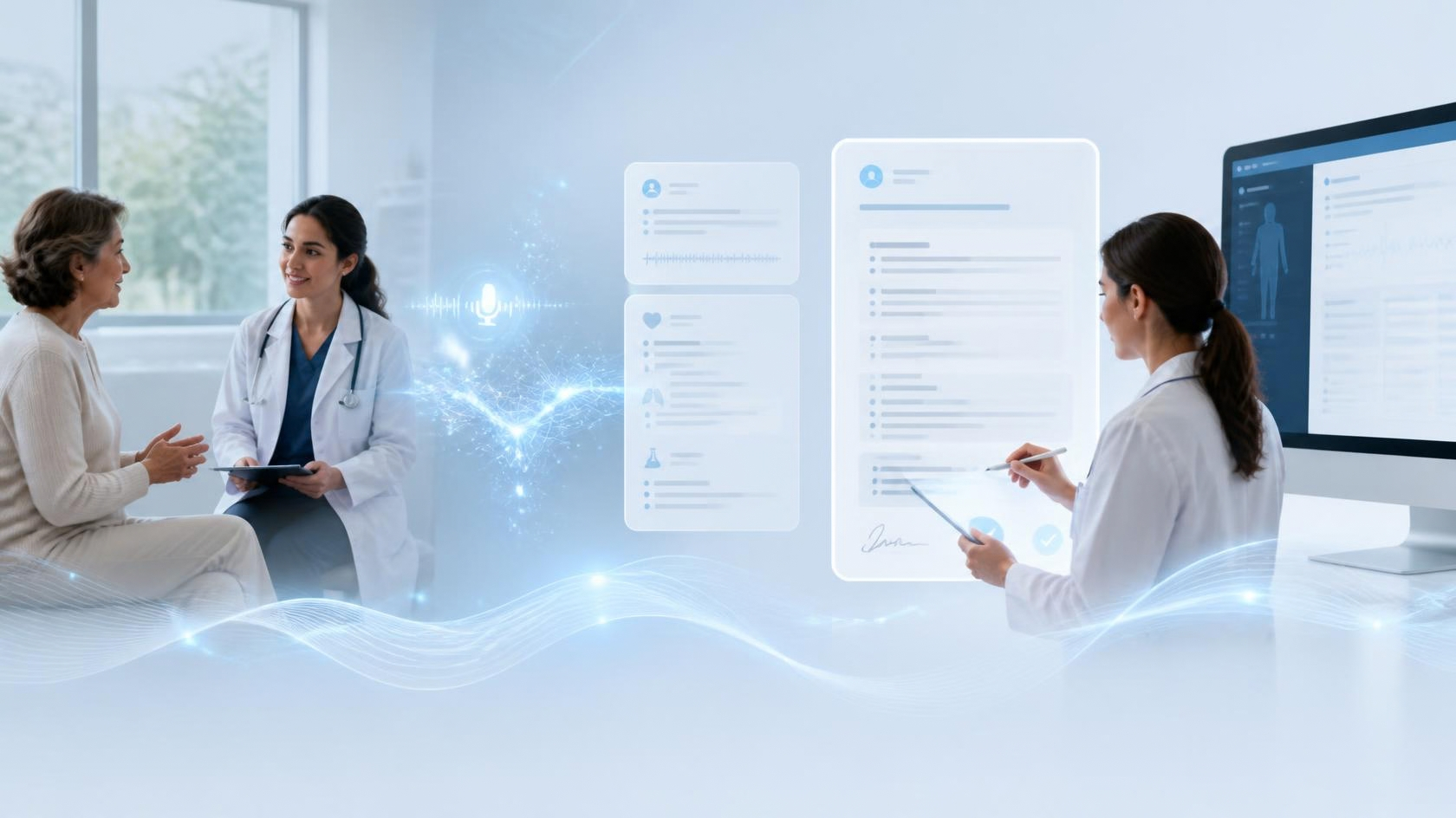 AI medical scribe workflow from patient conversation to finalized clinical documentation