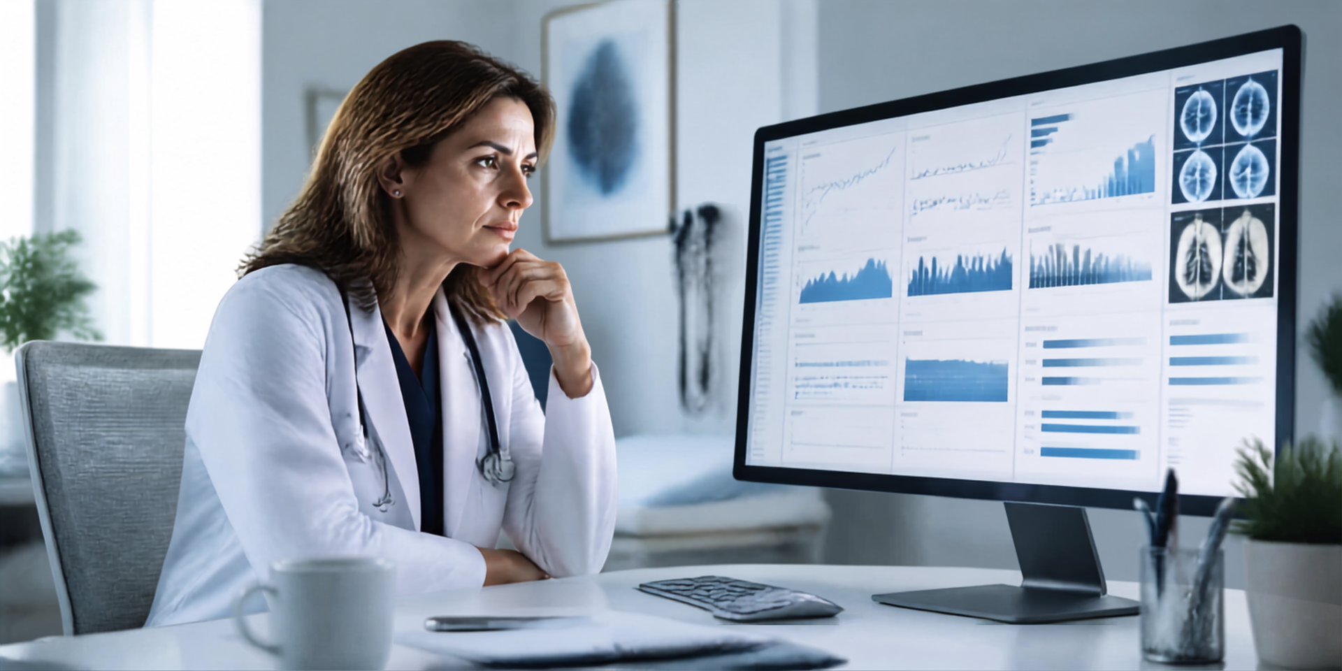 Physician reviewing extensive medical history and clinical records