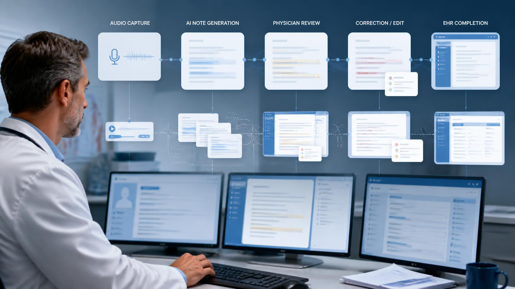 Documentation workflow showing where physicians may lose time after AI medical scribe note generation