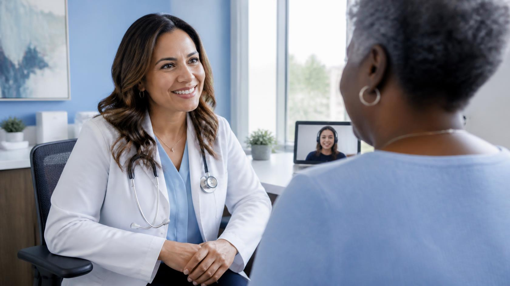 Primary care physician focused on patient care with virtual documentation support