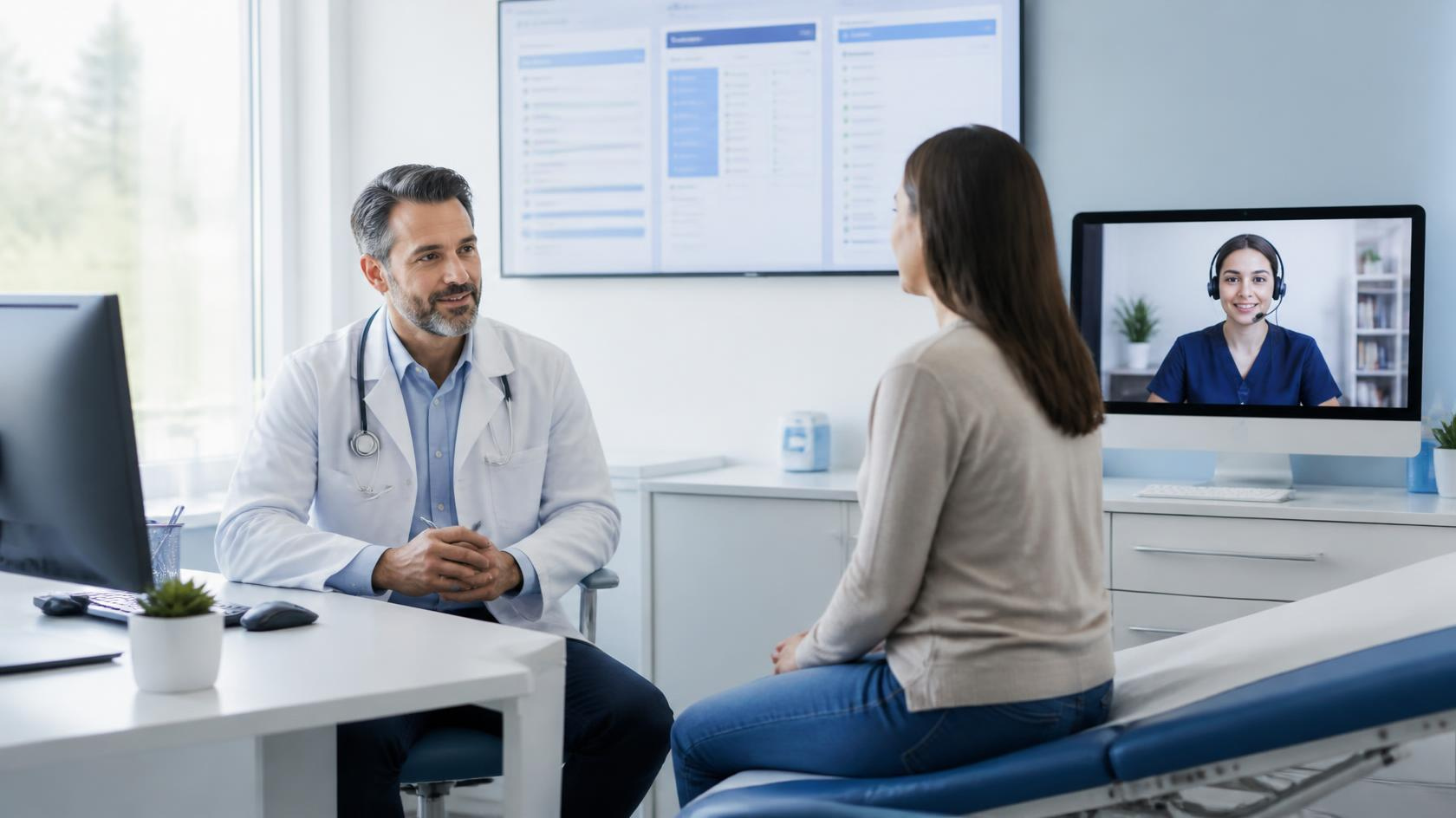 Primary care physician providing patient care with virtual medical documentation support