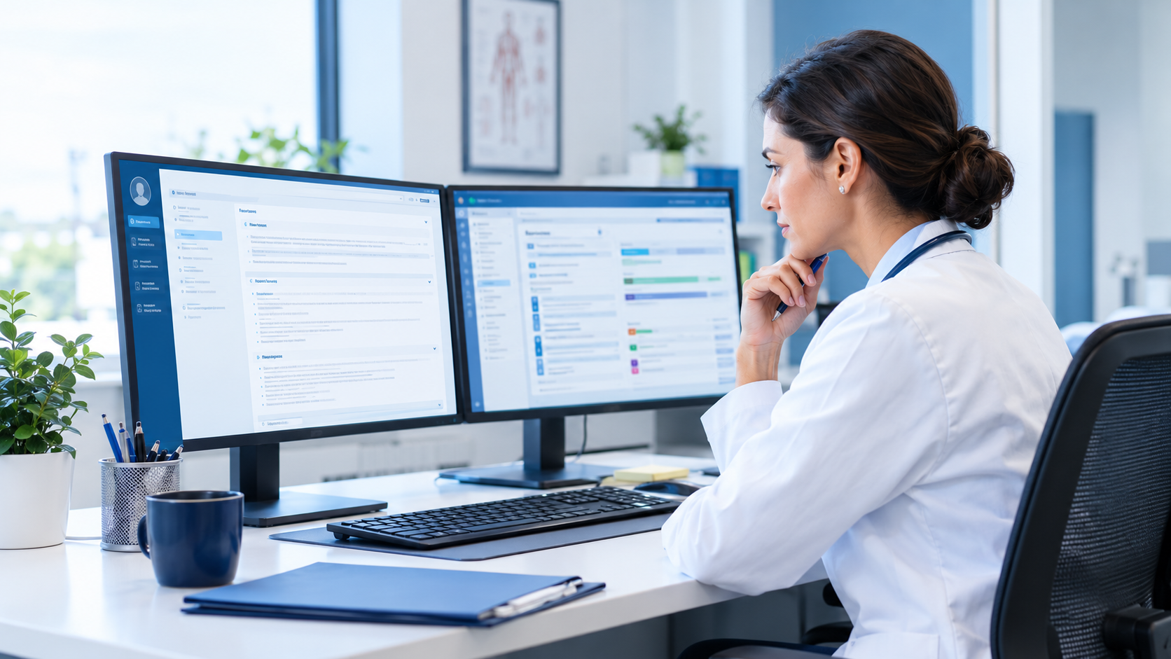 Physician checking clinical notes on a computer