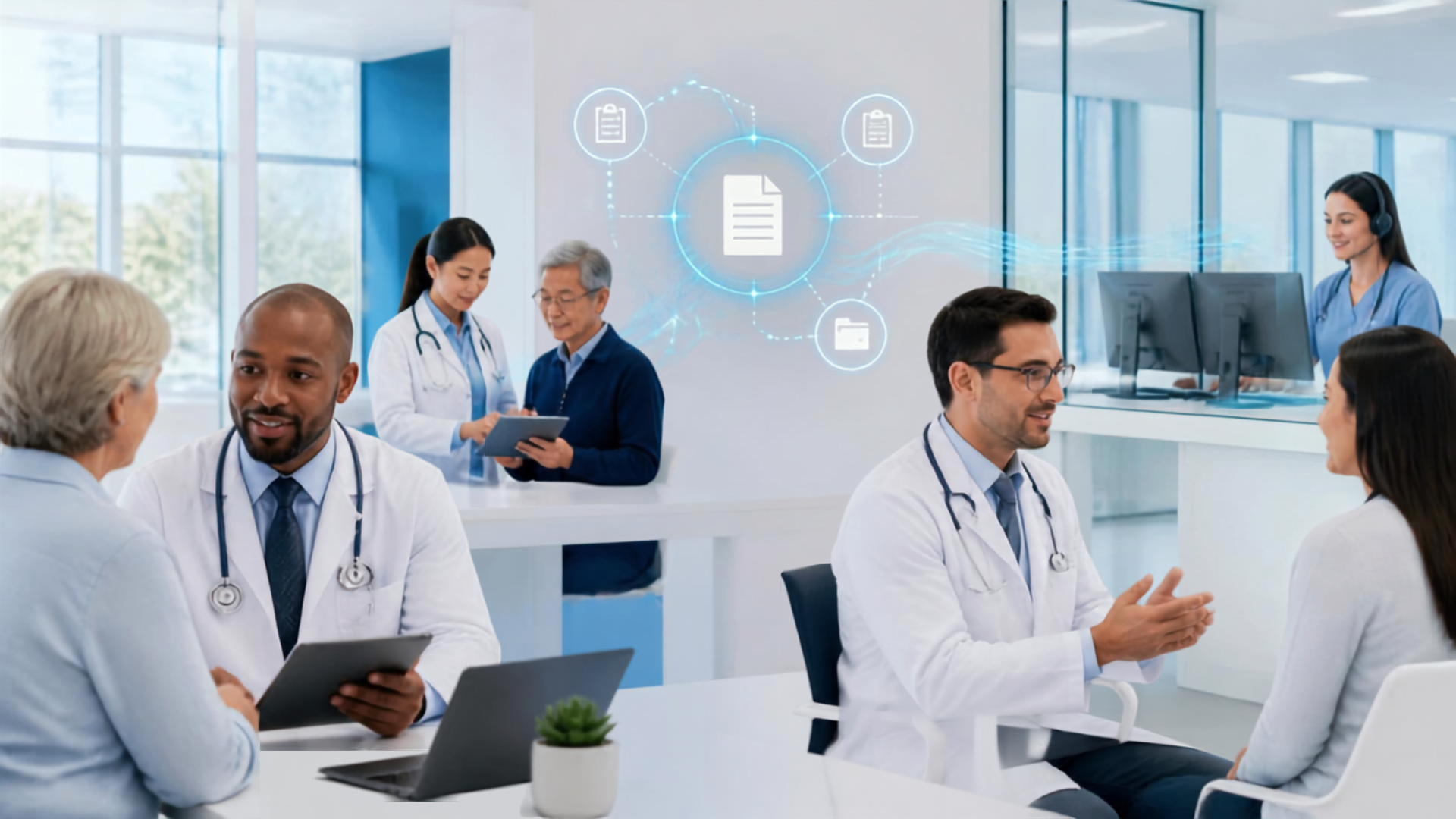 Physicians focusing on patient care with virtual medical scribe support