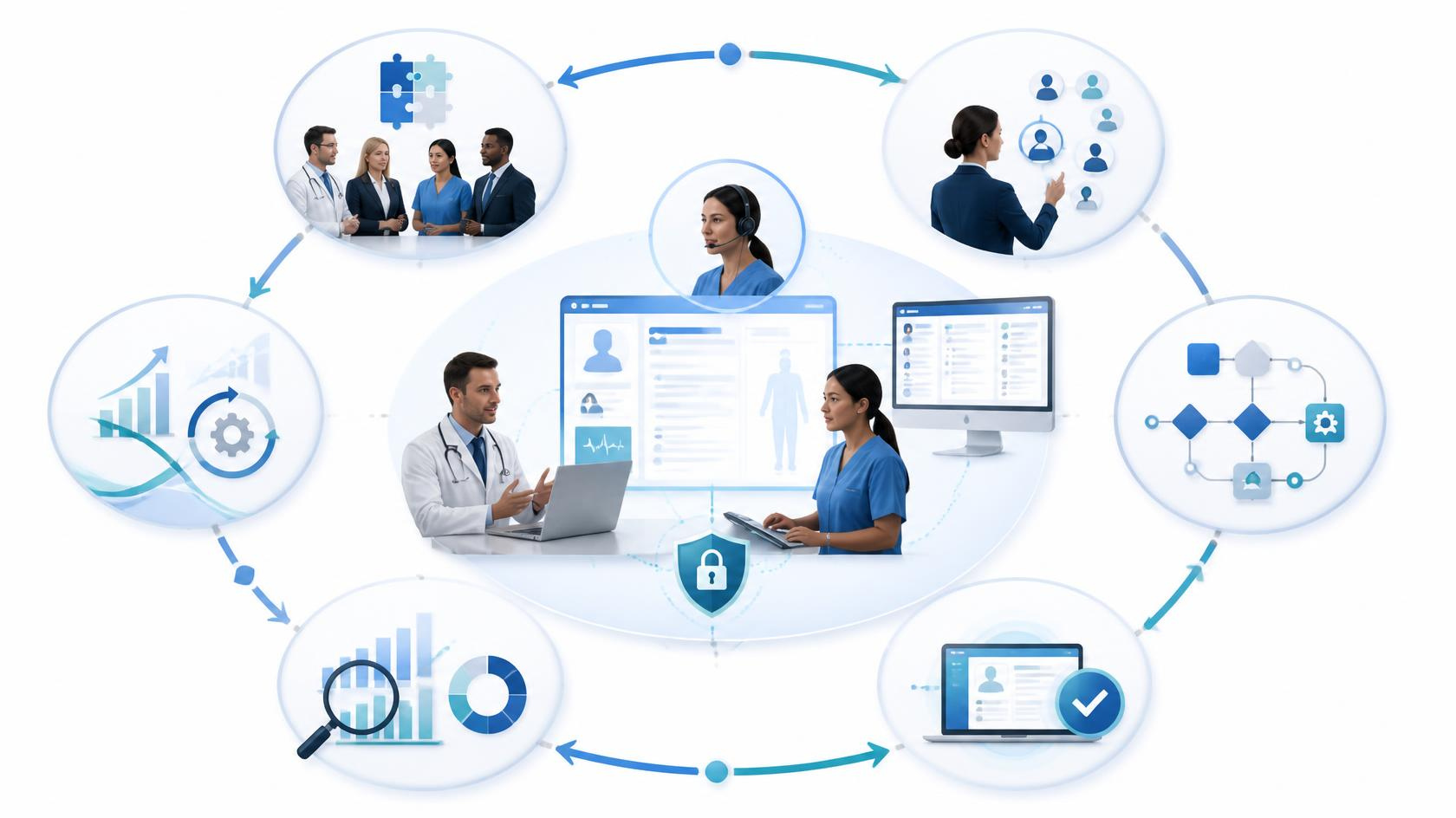 Six-stage healthcare documentation improvement framework with virtual scribe workflow