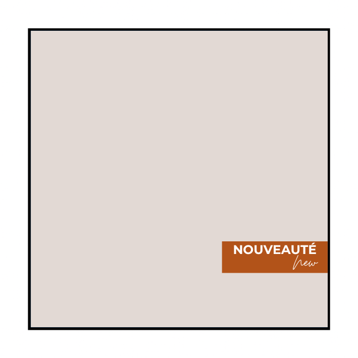 A white square with a brown label that says nouveaute new.