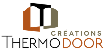 Le logo de thermo door creations montre une porte avec un dessus.