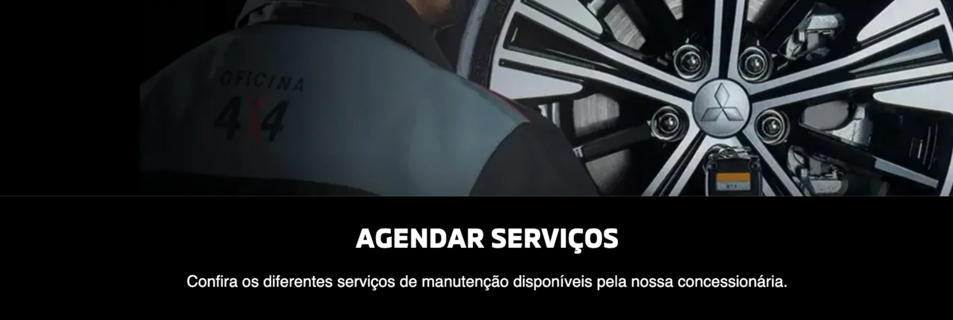 Banner com roda de carro preta e prata e título “Agenda Serviços” em fundo escuro.
