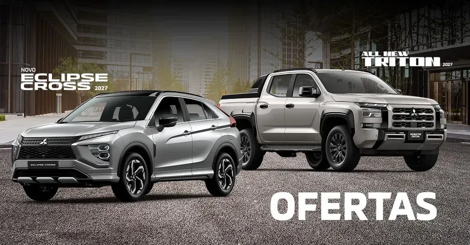 Duas SUVs Toyota prateadas em um fundo promocional escuro com a palavra “OFERTAS” e a marca da concessionária.