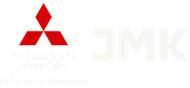 Logotipo da Mitsubishi Motors com emblema vermelho de tr&ecirc;s diamantes e inscri&ccedil;&atilde;o JMK discreta sobre fundo branco.