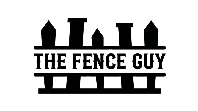Black fence silhouette with the text “THE FENCE GUY” in bold black letters