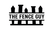 Black fence silhouette with the text “THE FENCE GUY” in bold black letters