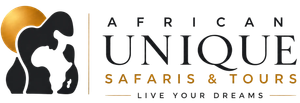 African Unique Safaris & Tours logo with stylized black and gold safari animal icon and “Live Your Dream” tagline