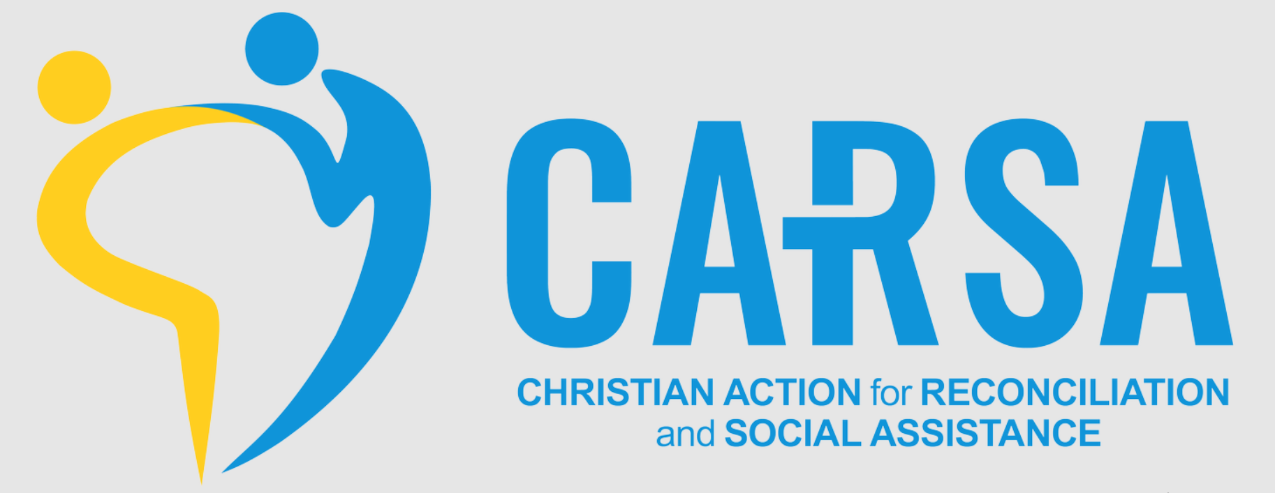 CARSA logo with blue and yellow abstract figures and text “Christian Action for Reconciliation and Social Assistance”