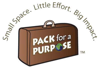 “Pack for a Purpose” suitcase logo with the slogan “Small Space. Little Effort. Big Impact.”