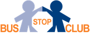 A blue and orange logo for bus stop club