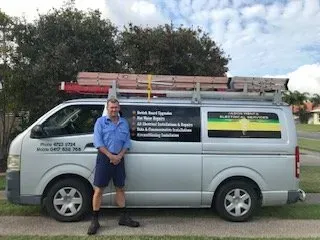 Electrician With His Work Van — Jason Wenta Electrical Services in Condon, QLD