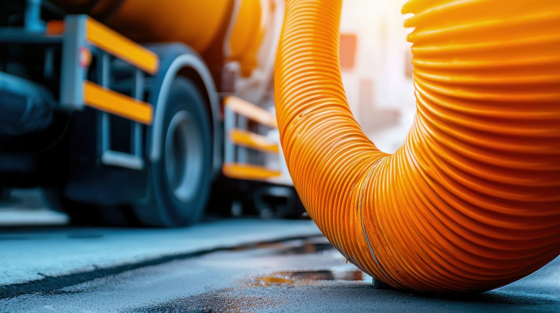 Close-up of a heavy-duty pump hose for a reliable residential septic system service.